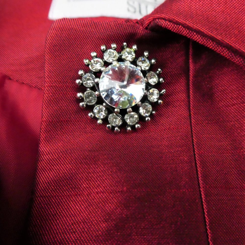 Vintage 90s Y2K Red Blazer Red Rhinestone Jewel Stone Buttons Lined Princess 6 - Picture 2 of 14